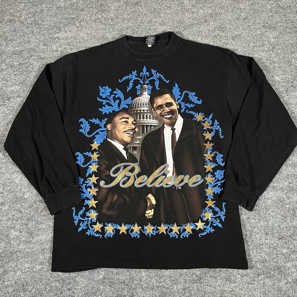 Barack Obama Martin Luther King Jr Shirt Mens XL‎ Long Sleeve Big Graphic Y2K